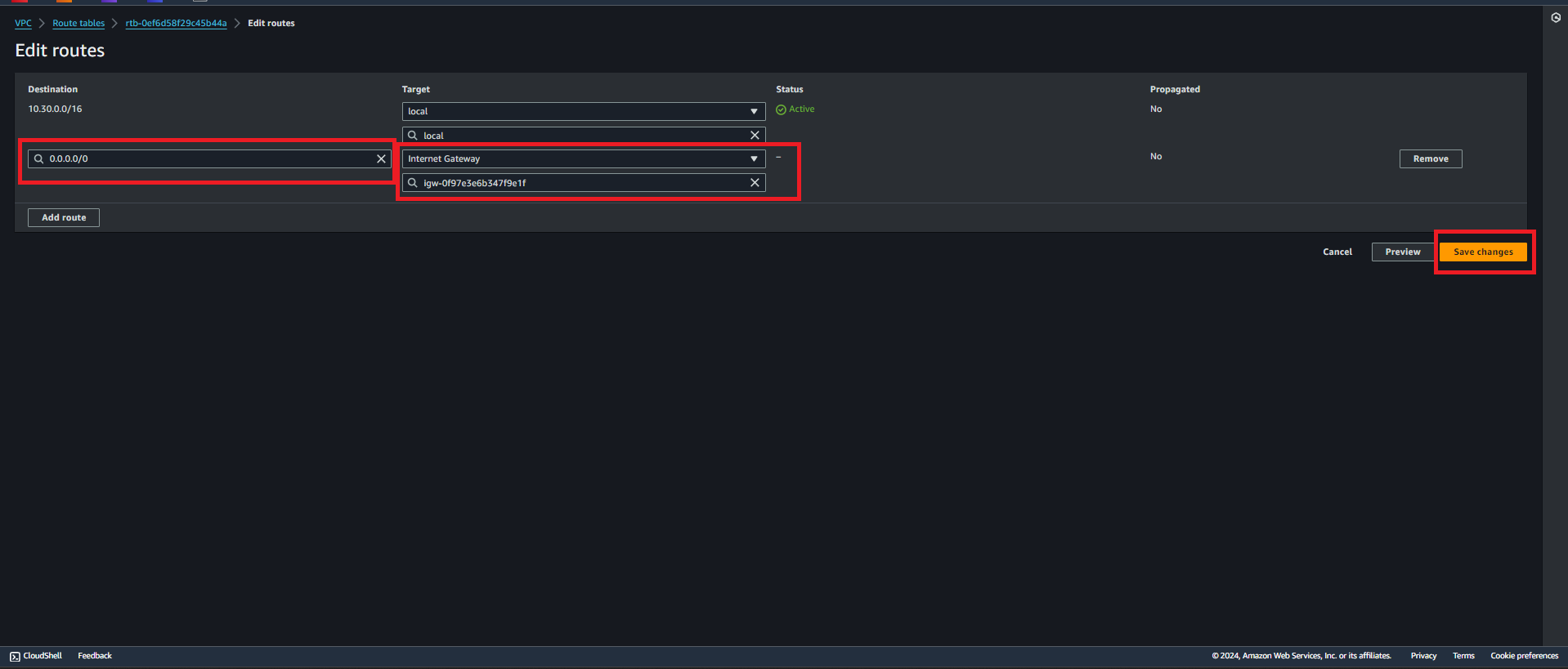 Associations Route Table Snapshot