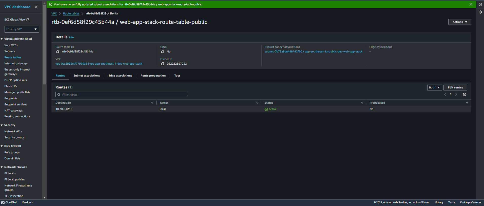 Associations Route Table Snapshot