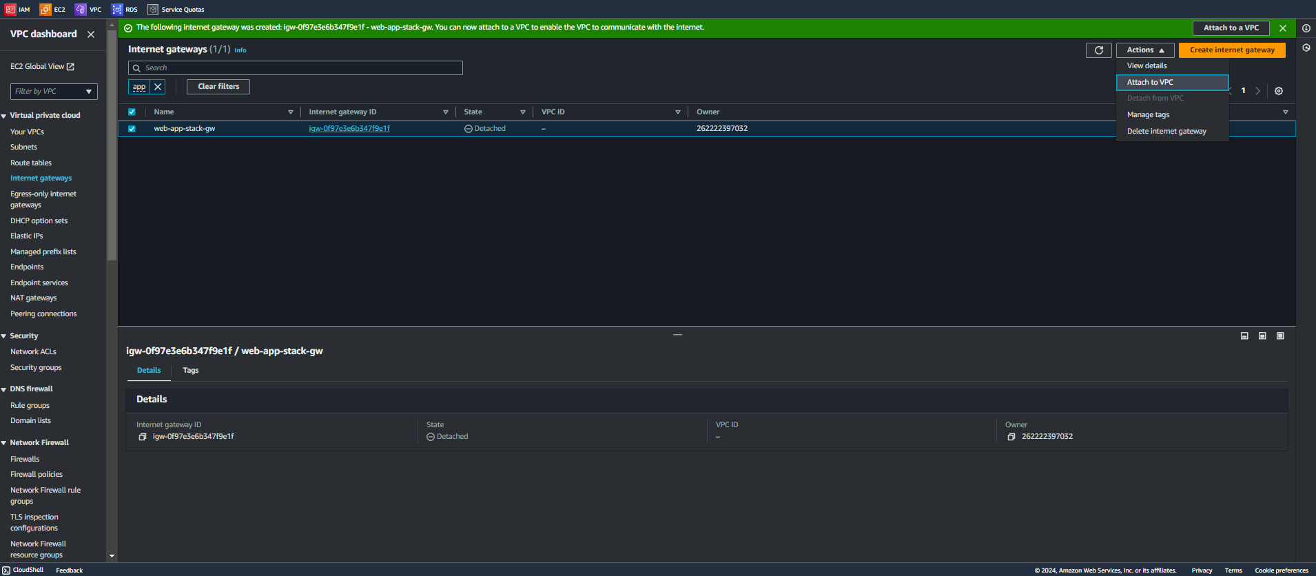 Attach Internet Gateway Snapshot