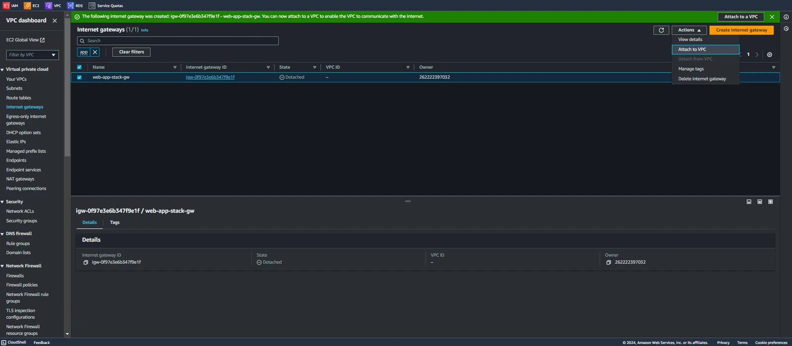 Attach Internet Gateway Snapshot