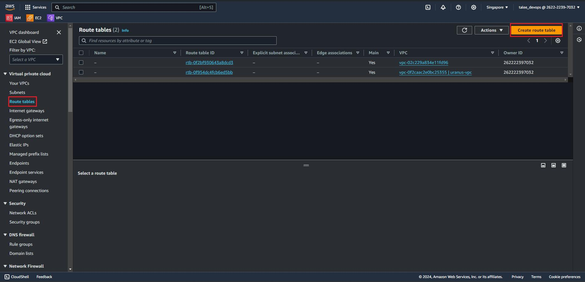 Create Route Table Snapshot